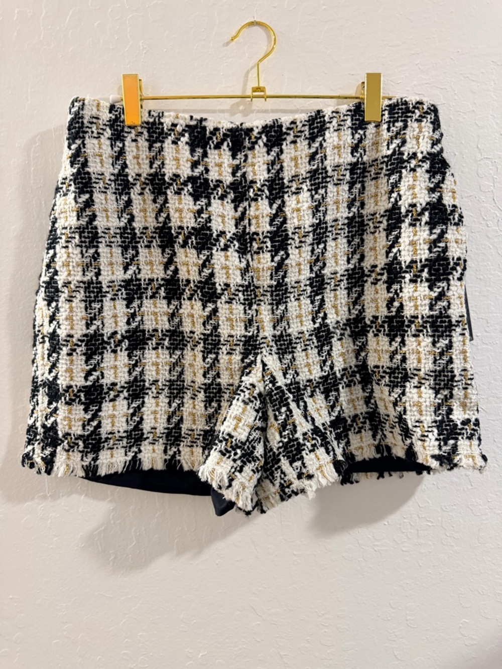 House of Harlow 1960 Black, White & Gold Tweed High-Waist Shorts